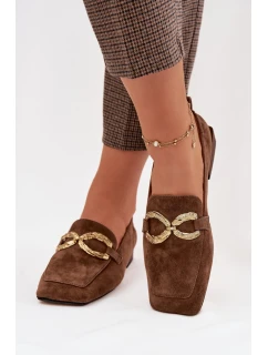 Dámské mokasíny z přírodního semiše zlatý detail D&A model 22031891 hnědé - S.Barski
