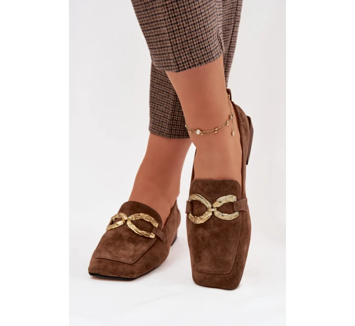 Dámské mokasíny z přírodního semiše zlatý detail D&A model 22031891 hnědé - S.Barski