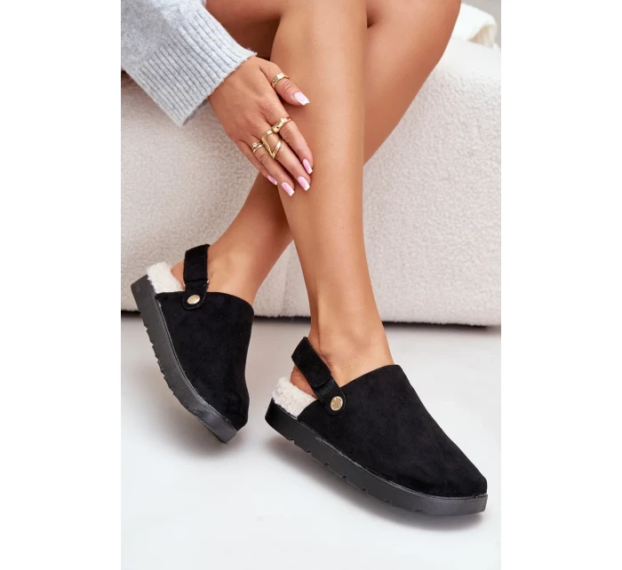 Dámské Pantofle Na Platformě Zateplené Kožíškem Typu Beránek Černé Sanilora