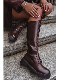 Dámské zateplené šněrovací kozačky Meliora – čokoládové, eko semiš