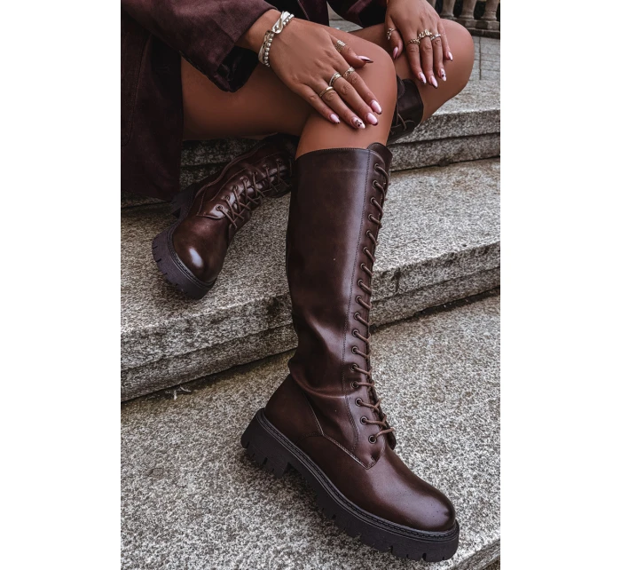 Dámské zateplené šněrovací kozačky Meliora – čokoládové, eko semiš Dámské zateplené šněrovací kozačky Meliora – čokoládové, eko semiš