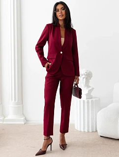 Elegantní dámský kostým – sako a kalhoty v barvě bordó, FashionStreet AY1246