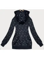 Tmavě modrá dámská mikina s kapucí a se vzorem hvězdiček (2305)