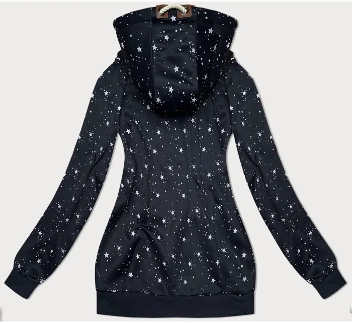 Tmavě modrá dámská mikina s kapucí a se vzorem hvězdiček (2305)