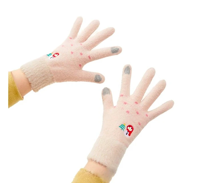 Dámské zimní rukavice na telefon se sněhulákem a vánočním stromkem - béžové dámské Dámské zimní rukavice na telefon se sněhulákem a vánočním stromkem - béžové dámské