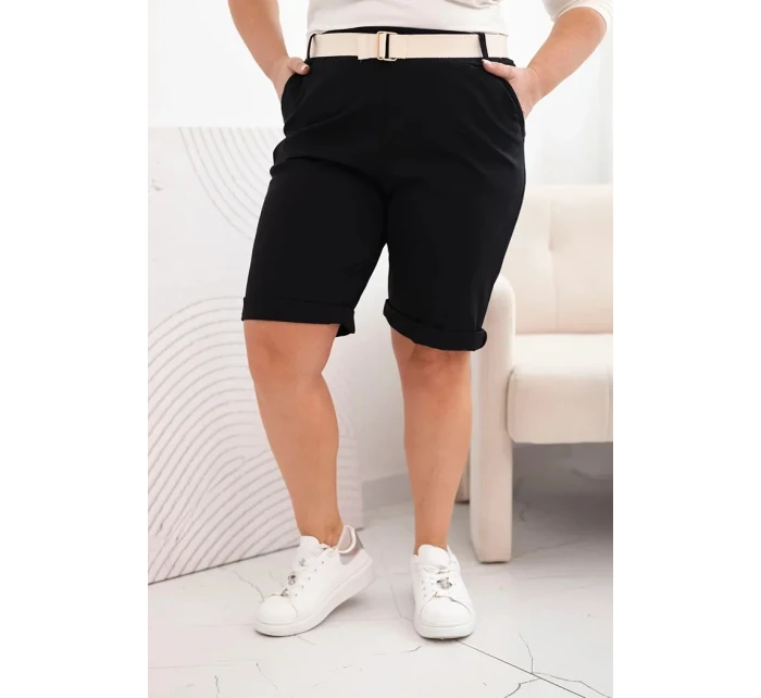 Dámské bavlněné šortky Plus Size s páskem černý Dámské bavlněné šortky Plus Size s páskem černý