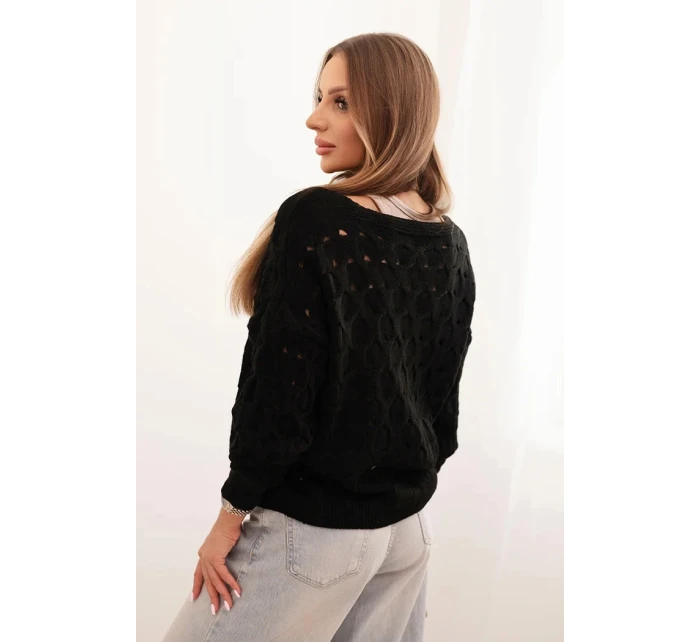 Dámský svetr s výstřihem do V a zlatými knoflíky černý