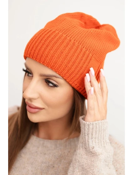 Dámská zimní čepice z vlny s klasickým ribovým vzorem K444 oranžová Dámská zimní čepice z vlny s klasickým ribovým vzorem K444 oranžová