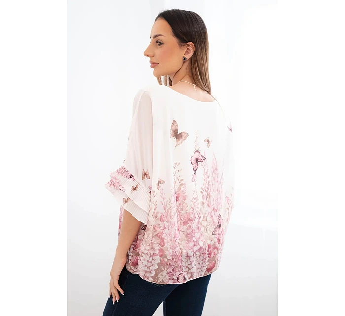 Dámská halenka s plisovaným rukávem a potiskem růžová