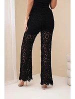 Dámské bavlněné krajkové kalhoty se širokými nohavicemi a elastickým pasem černé
