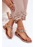 Dámské sandály na plochém podpatku s krystaly růžové zlato model 21699543 - Boto Dámské sandály na plochém podpatku s krystaly růžové zlato model 21699543 - Boto