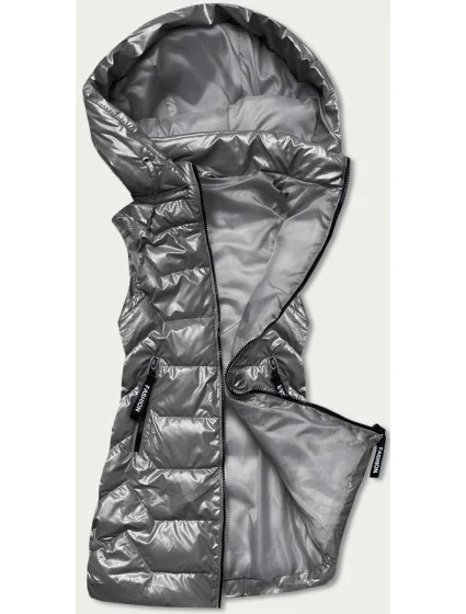 Lesklá šedá dámská vesta s kapucí model 17249716 - S'WEST