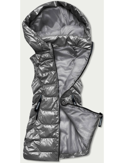 Lesklá šedá dámská vesta s kapucí (B8019-70)