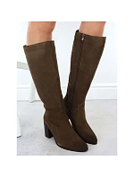 Dámské khaki kožené boty na jehlovém podpatku Sergio Leone 25668