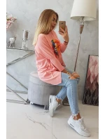 Oversize halenka s duhovým potiskem rtů v meruňkové barvě