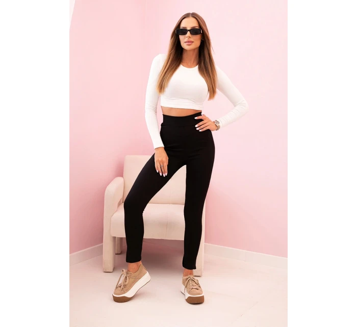 Dámské bavlněné kalhoty s model 21822161 a gumou v pase grafitové - K-Fashion