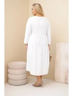 Dámská bavlněná šaty Plus Size s volány a ohrnutým rukávem bílá