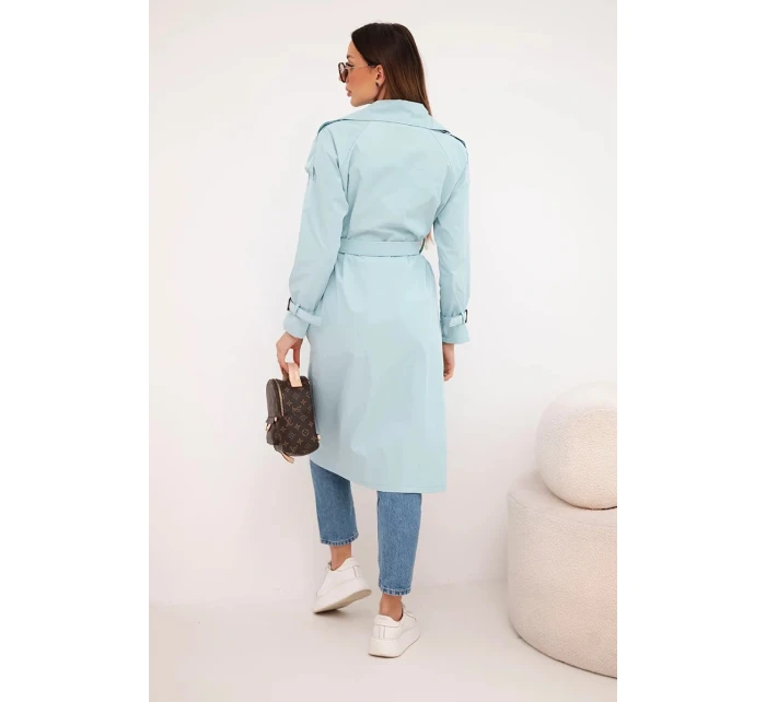 Dámský kabát v pase se zavazováním a límcem mátový Dámský kabát v pase se zavazováním a límcem mátový