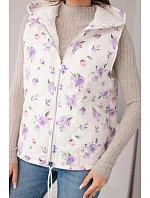 Dámská prošívaná vesta s květinami a kapucí fialová