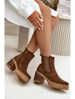 Dámské Zateplené Botky Na Podpatku Eko Semišové Hnědé model 21669094 - Boto Dámské Zateplené Botky Na Podpatku Eko Semišové Hnědé model 21669094 - Boto