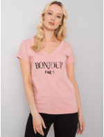 Světle růžové dámské tričko s potiskem