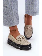 Lesklé kožené dámské mokasíny na platformě s ozdobou S.Barski Gold Lesklé kožené dámské mokasíny na platformě s ozdobou S.Barski Gold