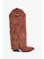 Kozačky s ohrnutým svrškem na podpatku hnědé Iveliri