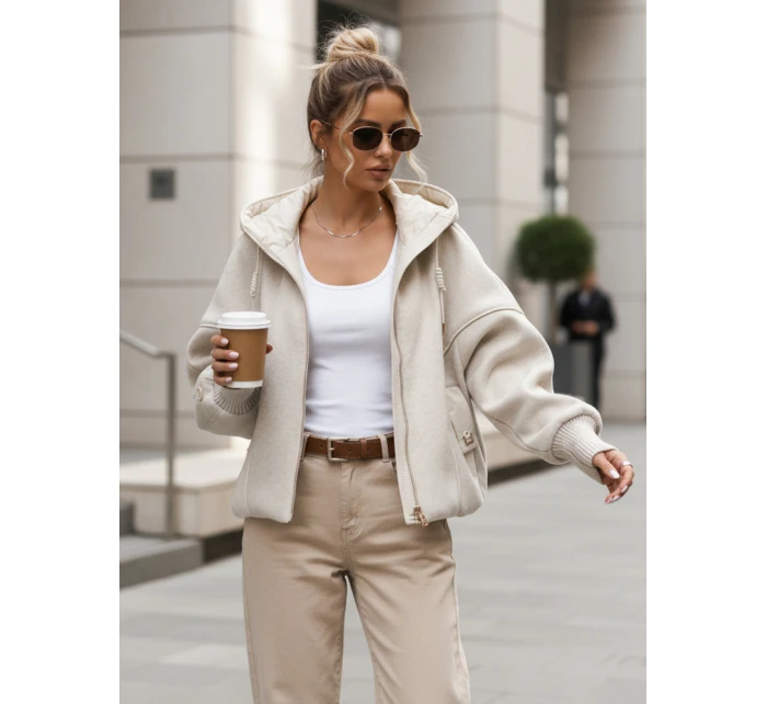 Kurtka damska przejściowa z odpinanym kapturem beżowa FashionStreet TY5639