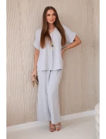 Komplet s náhrdelníkem halenka + kalhoty šedý