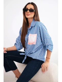 Dámská bavlněná košile s pruhy a model 21961346 vázáním modrá - K-Fashion