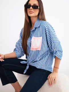 Dámská bavlněná košile s pruhy a jeansovým vázáním modrá