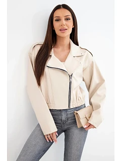 Dámská model 22251650 bunda z ekokůže se zipem béžová - K-Fashion