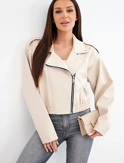 Dámská model 22251650 bunda z ekokůže se zipem béžová - K-Fashion