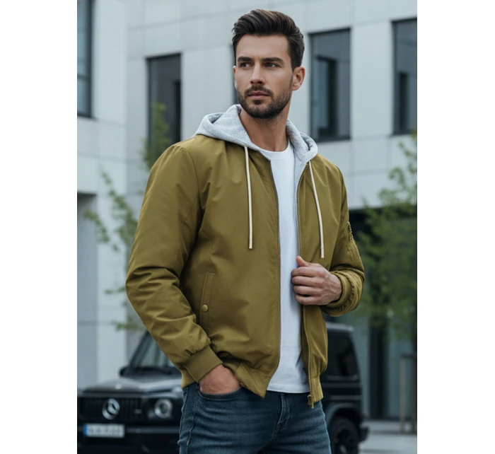 Pánská bunda bomber s kapucí zelená model 21986370 - Dstreet Pánská bunda bomber s kapucí zelená model 21986370 - Dstreet