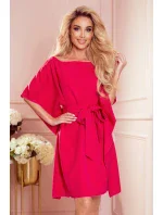 SOFIA - Dámské motýlkové šaty v malinové barvě se zavazováním v pase 287-17 SOFIA - Dámské motýlkové šaty v malinové barvě se zavazováním v pase 287-17