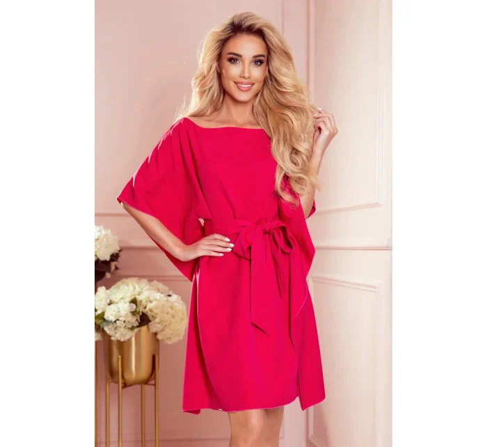 SOFIA - Dámské motýlkové šaty v malinové barvě se zavazováním v pase 287-17 SOFIA - Dámské motýlkové šaty v malinové barvě se zavazováním v pase 287-17
