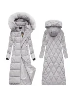 Šedá dlouhá dámská zimní bunda s kapucí model 21242127 - Libland