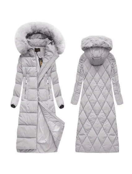 Šedá dlouhá dámská zimní bunda s kapucí model 21242127 - Libland