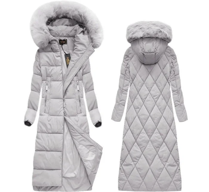 Šedá dlouhá dámská zimní bunda s kapucí model 21242127 - Libland