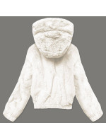 Krátká dámská kožešinová bunda v ecru barvě (B8050-26)