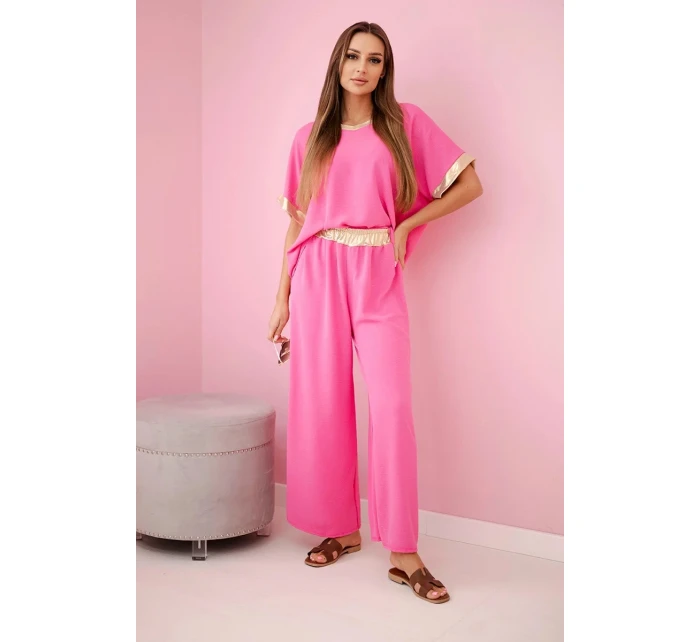 Viskózový komplet se zlatým lemováním růžový Viskózový komplet se zlatým lemováním růžový