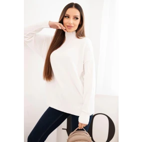 Dámský viskózový svetr s ribovaným rolákem a volným střihem ecru