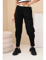 Dámské bavlněné kalhoty s vysokým pasem a opaskem černé