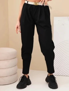 Dámské bavlněné kalhoty s vysokým pasem a opaskem černé