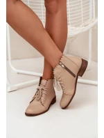 Kožené Boty Na Plochém Podpatku Béžové model 21703484 - Zazoo Kožené Boty Na Plochém Podpatku Béžové model 21703484 - Zazoo