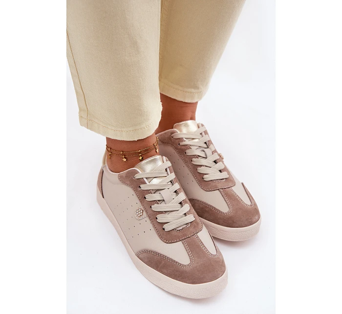 Dámské tenisky z přírodní kůže model 22101249 Béžové - S.Barski Dámské tenisky z přírodní kůže model 22101249 Béžové - S.Barski