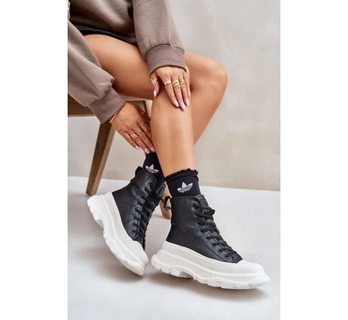 Kožené Zateplené Tenisky Na Masivní Platformě Big Star Černé Kožené Zateplené Tenisky Na Masivní Platformě Big Star Černé