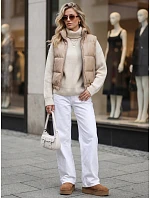 Krátká dámská vesta z ekologické kůže, béžová, FashionStreet TY5734