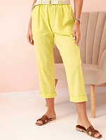 Dámské lněné kalhoty s bavlnou a páskem kiwi