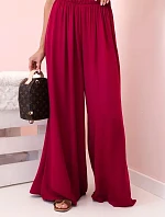 Široké dámské kalhoty z viskózy s elastickým pasem tmavě vínové